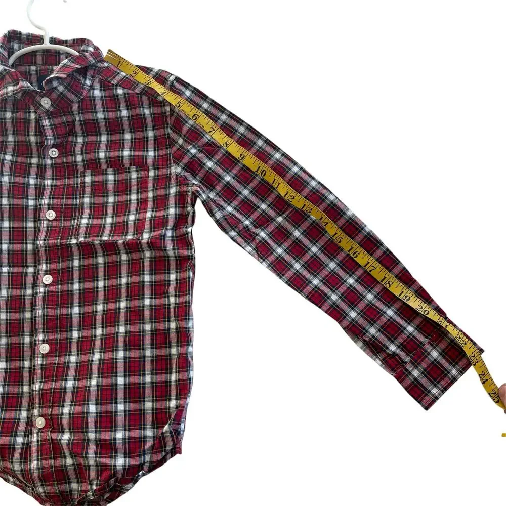 Children's Place Tartan Plaid‎ Button Down Collared Shirt Red Blue Size 7/8